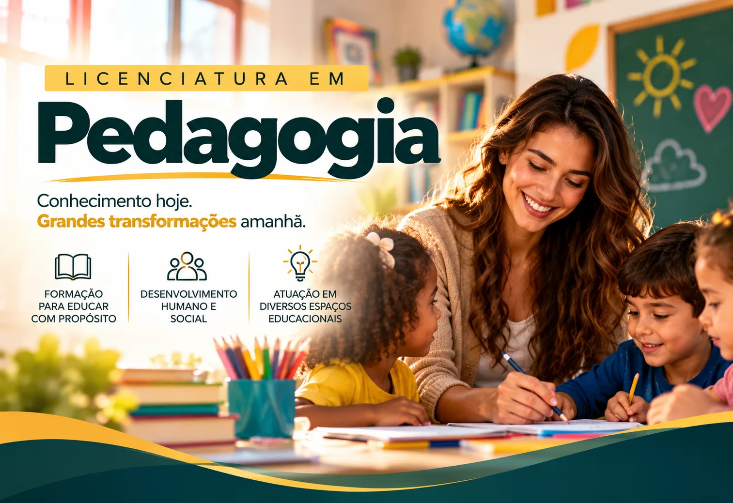 Vitrine do curso de Pedagogia na FAEPI, com destaque para a formação e desenvolvimento social.