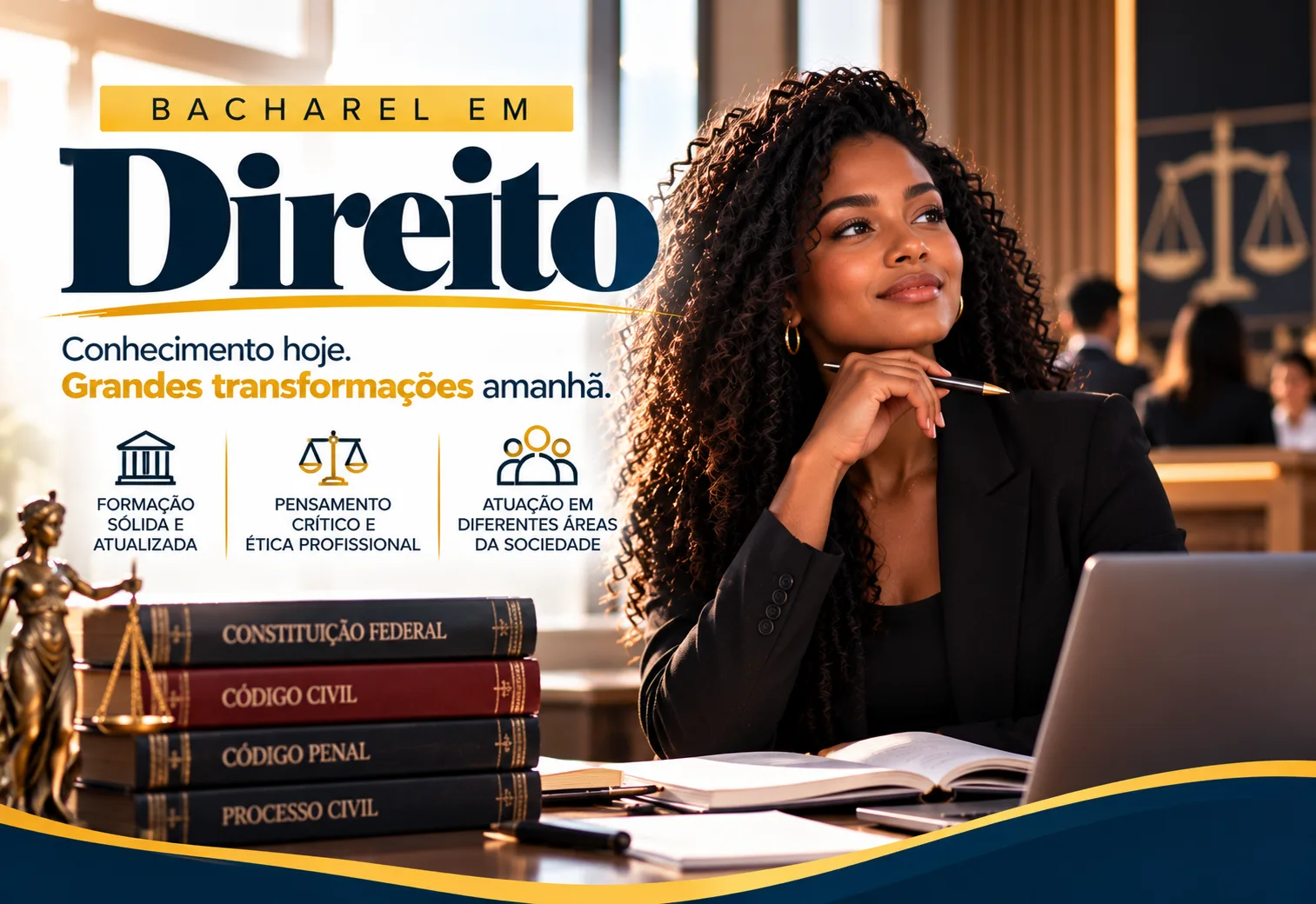 Curso de Direito da FAEPI com chamada sobre formação e oportunidades futuras.